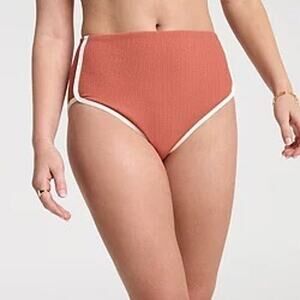 CALIA Tipped High Rise Bikini Bottom Terracotta Cream Ribbed Piping NEW Large